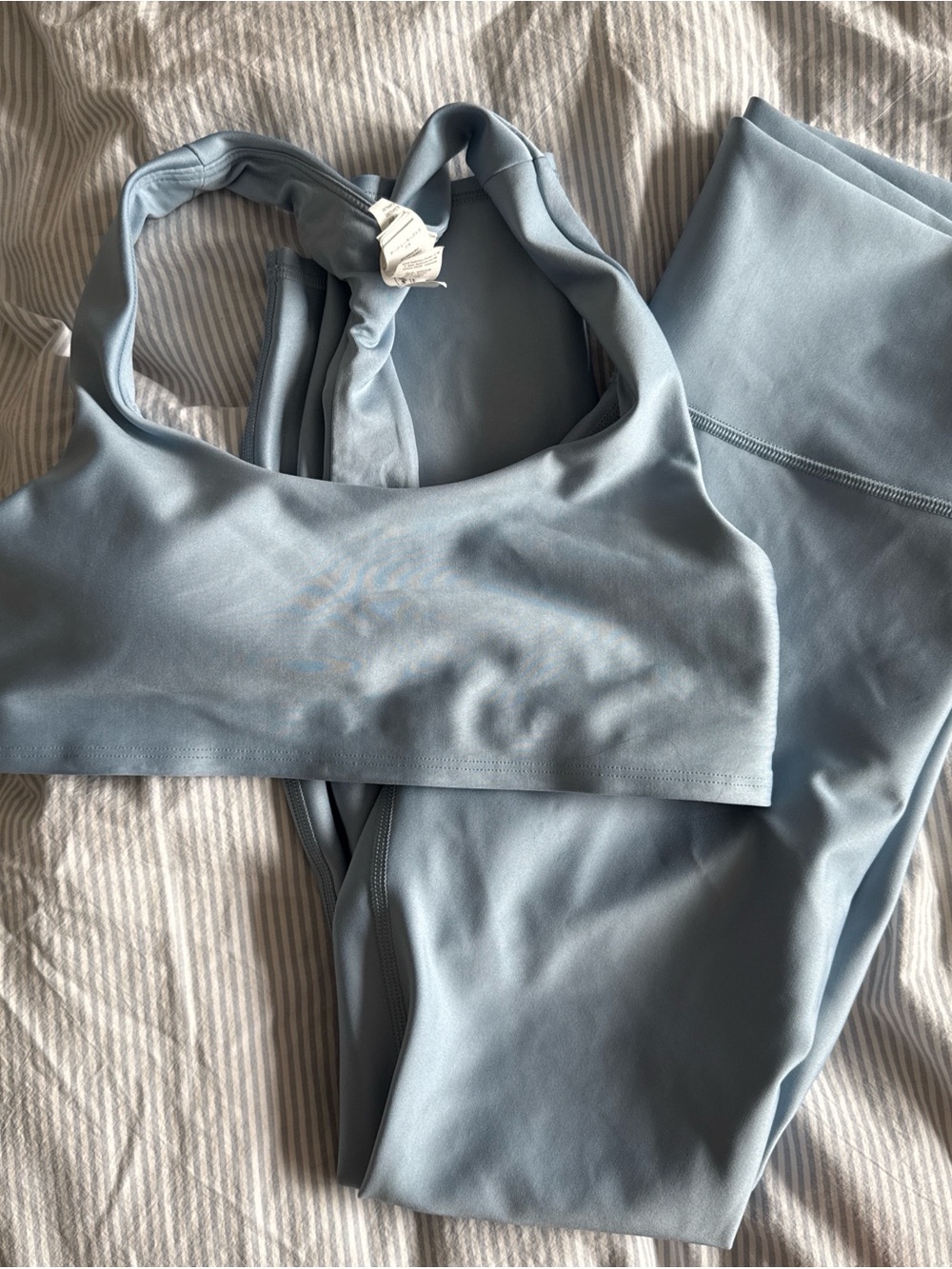 ALO Yoga Dusty Blue Seamless Sports Bra & Leggings Set